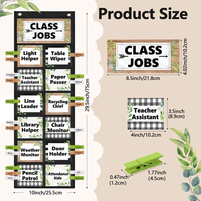 Alt view image 2 of 7 - Plant Class Jobs Pocket Chart Class Helpers Pocket Chart Greenery Classroom Jobs Cards with Clips and Hooks Teacher's Helper Bulletin Board Set, for Back to School Classroom Teacher Supplies