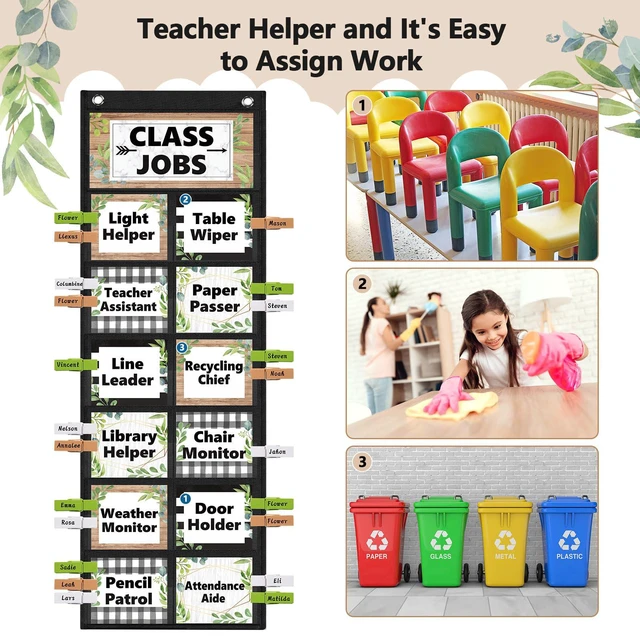 Alt view image 4 of 7 - Plant Class Jobs Pocket Chart Class Helpers Pocket Chart Greenery Classroom Jobs Cards with Clips and Hooks Teacher's Helper Bulletin Board Set, for Back to School Classroom Teacher Supplies