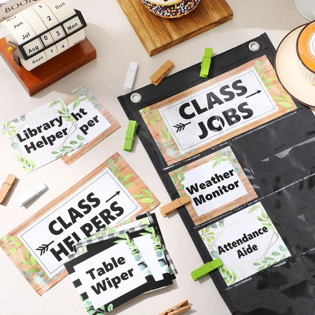 Alt view image 5 of 7 - Plant Class Jobs Pocket Chart Class Helpers Pocket Chart Greenery Classroom Jobs Cards with Clips and Hooks Teacher's Helper Bulletin Board Set, for Back to School Classroom Teacher Supplies