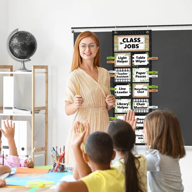 Alt view image 7 of 7 - Plant Class Jobs Pocket Chart Class Helpers Pocket Chart Greenery Classroom Jobs Cards with Clips and Hooks Teacher's Helper Bulletin Board Set, for Back to School Classroom Teacher Supplies