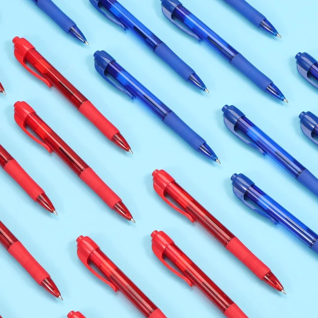 Alt view image 5 of 6 - Pens Bulk, 50 Pack No Bleed Blue & Red Ink Click Pens with Soft Grip, Wholesale Retractable Ballpoint Pens for Office School, Medium Point Smooth 1.0MM