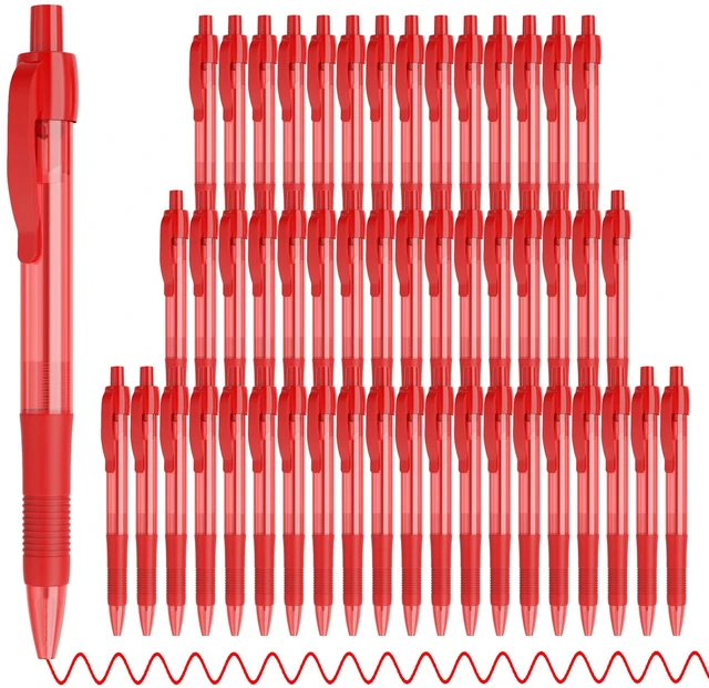 Main image of Pens Bulk, 50 Pack No Bleed Red Ink Click Pens with Soft Grip, Wholesale Retractable Ballpoint Pens for Office School, Medium Point Smooth 1.0MM