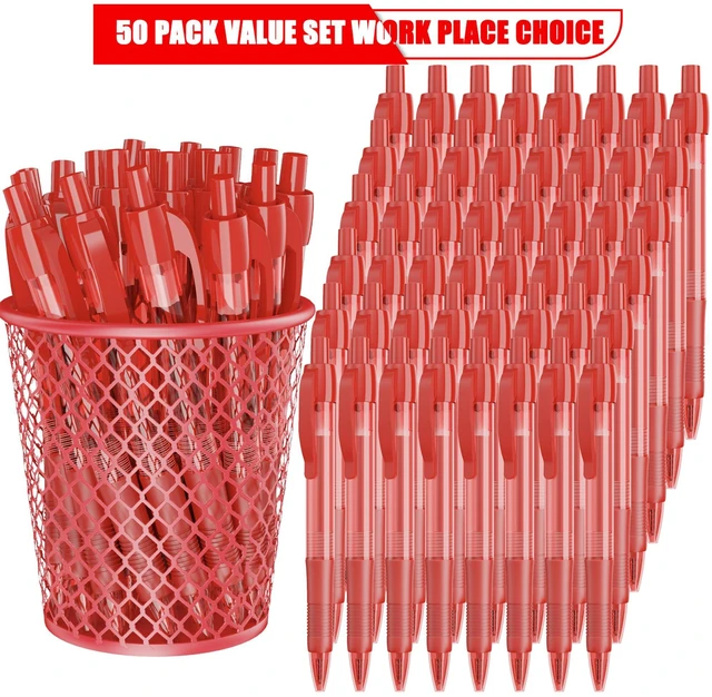 Alt view image 2 of 6 - Pens Bulk, 50 Pack No Bleed Red Ink Click Pens with Soft Grip, Wholesale Retractable Ballpoint Pens for Office School, Medium Point Smooth 1.0MM
