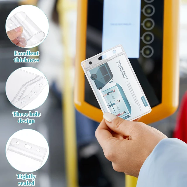 Alt view image 4 of 7 - 150 Pack Vertical Id Badge Holders, Clear Waterproof PVC, Resealable 4.5 x 2.7 In, Transparent Scan-Through Design, Zip Seal, For Office Staff, Teachers, Nurses, Students