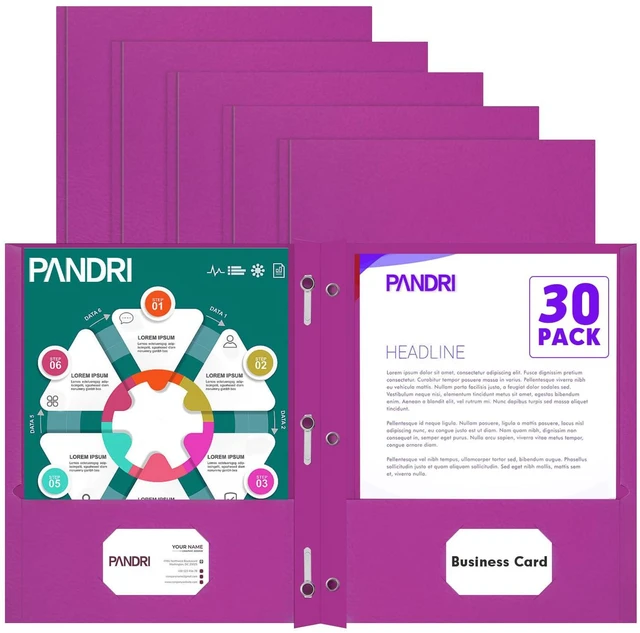 Main image of 30 Pack Two Pocket Paper Folders with Prongs, Letter Size (Purple) 3 Prong Folders with Pockets, Paper, 3 Hole Punched, For School, Office, Home, Business