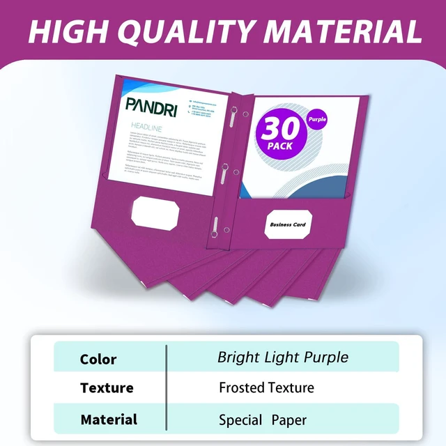 Alt view image 2 of 7 - 30 Pack Two Pocket Paper Folders with Prongs, Letter Size (Purple) 3 Prong Folders with Pockets, Paper, 3 Hole Punched, For School, Office, Home, Business