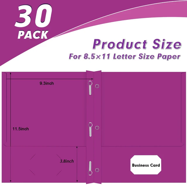 Alt view image 4 of 7 - 30 Pack Two Pocket Paper Folders with Prongs, Letter Size (Purple) 3 Prong Folders with Pockets, Paper, 3 Hole Punched, For School, Office, Home, Business