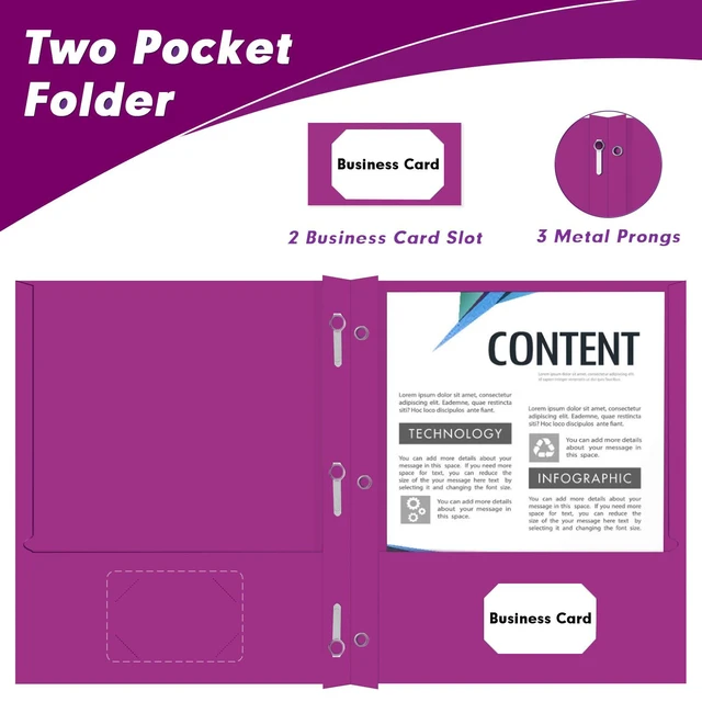 Alt view image 5 of 7 - 30 Pack Two Pocket Paper Folders with Prongs, Letter Size (Purple) 3 Prong Folders with Pockets, Paper, 3 Hole Punched, For School, Office, Home, Business
