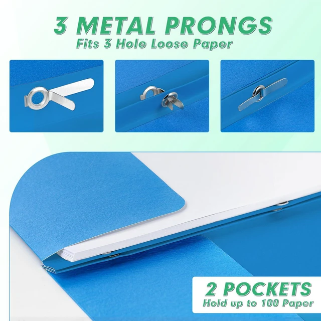 Alt view image 3 of 7 - 30 Pack Two Pocket Paper Folders with Prongs, Letter Size (5 Colors) 3 Prong Folders with Pockets, Paper, 3 Hole Punched, For School, Office, Home, Business