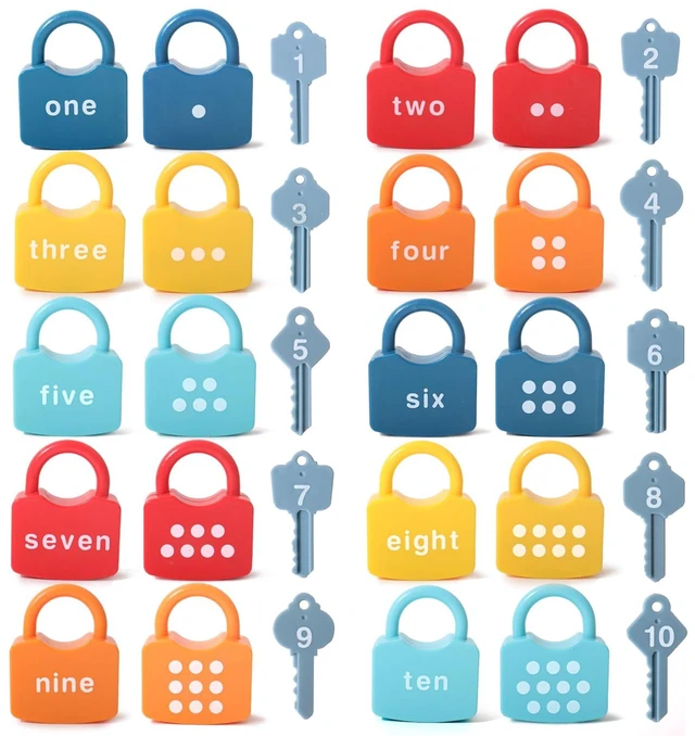 Alt view image 2 of 6 - Montessori Number Lock Key Toy Learning Game for 3-5 Years Old Kids preschool educational toy Numbers Matching & Counting Game Boy and girl holiday gifts