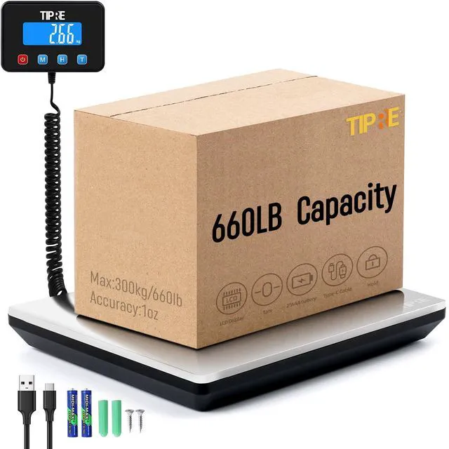 Main image of Shipping Scale 660lbs for Packages,Heavy Duty Digital Postal Express Scale,1 oz High Accuracy with Charging Cable & Batteries,Extra Large Stainless Steel for Small Business,Warehouse,Home