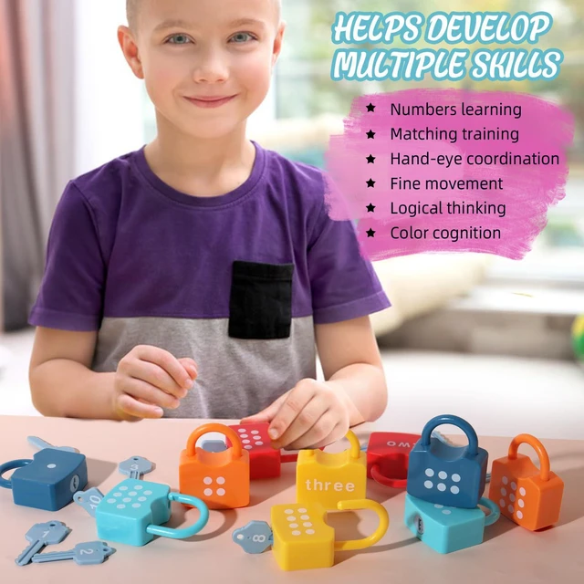 Alt view image 5 of 6 - Montessori Number Lock Key Toy Learning Game for 3-5 Years Old Kids preschool educational toy Numbers Matching & Counting Game Boy and girl holiday gifts