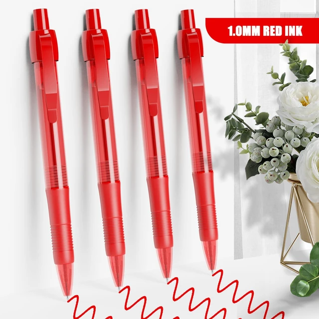 Alt view image 3 of 6 - Pens Bulk, 50 Pack No Bleed Red Ink Click Pens with Soft Grip, Wholesale Retractable Ballpoint Pens for Office School, Medium Point Smooth 1.0MM