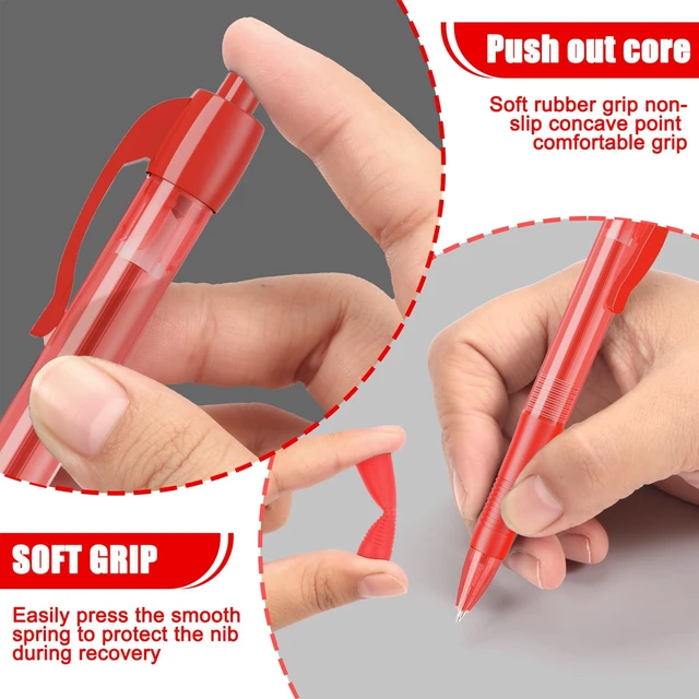 Alt view image 4 of 6 - Pens Bulk, 50 Pack No Bleed Red Ink Click Pens with Soft Grip, Wholesale Retractable Ballpoint Pens for Office School, Medium Point Smooth 1.0MM