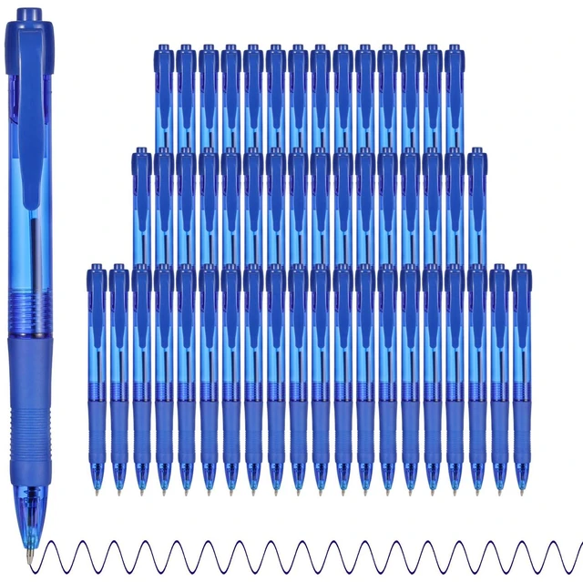 Main image of Pens Bulk, 50 Pack No Bleed Blue Ink Click Pens with Soft Grip, Wholesale Retractable Ballpoint Pens for Office School, Medium Point Smooth 1.0MM