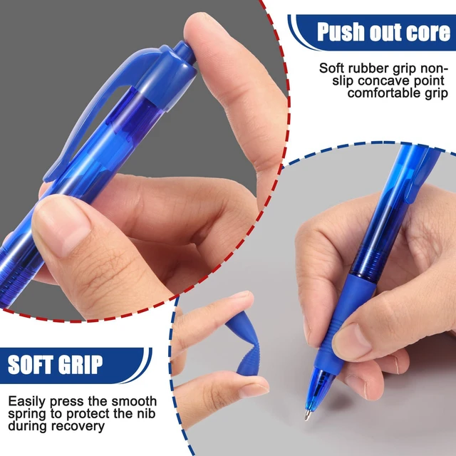 Alt view image 4 of 6 - Pens Bulk, 50 Pack No Bleed Blue Ink Click Pens with Soft Grip, Wholesale Retractable Ballpoint Pens for Office School, Medium Point Smooth 1.0MM