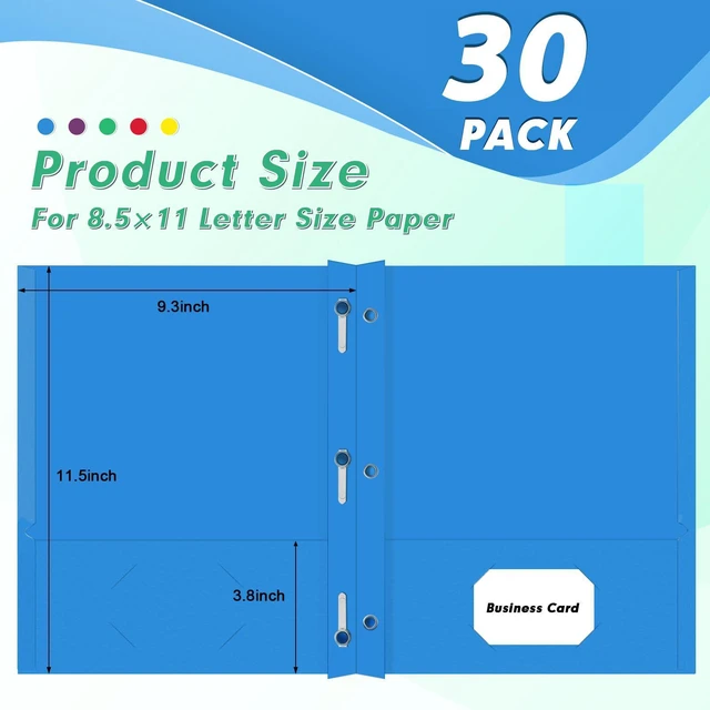 Alt view image 4 of 7 - 30 Pack Two Pocket Paper Folders with Prongs, Letter Size (5 Colors) 3 Prong Folders with Pockets, Paper, 3 Hole Punched, For School, Office, Home, Business