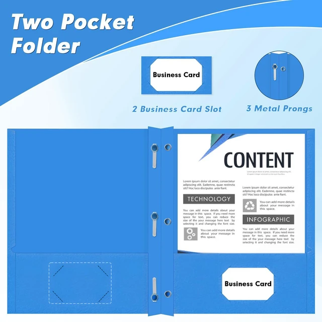 Alt view image 5 of 7 - 30 Pack Two Pocket Paper Folders with Prongs, Letter Size (5 Colors) 3 Prong Folders with Pockets, Paper, 3 Hole Punched, For School, Office, Home, Business