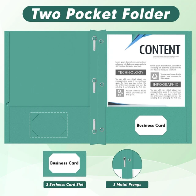 Alt view image 5 of 7 - 30 Pack Two Pocket Paper Folders with Prongs, Letter Size (5 Colors) 3 Prong Folders with Pockets, Paper, 3 Hole Punched, For School, Office, Home, Business