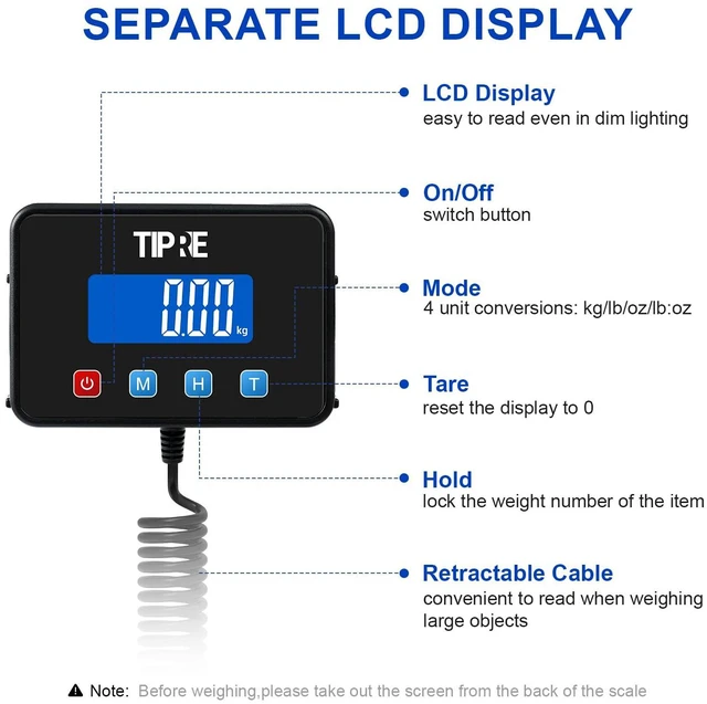 Alt view image 3 of 7 - Shipping Scale 660lbs for Packages,Heavy Duty Digital Postal Express Scale,1 oz High Accuracy with Charging Cable & Batteries,Extra Large Stainless Steel for Small Business,Warehouse,Home