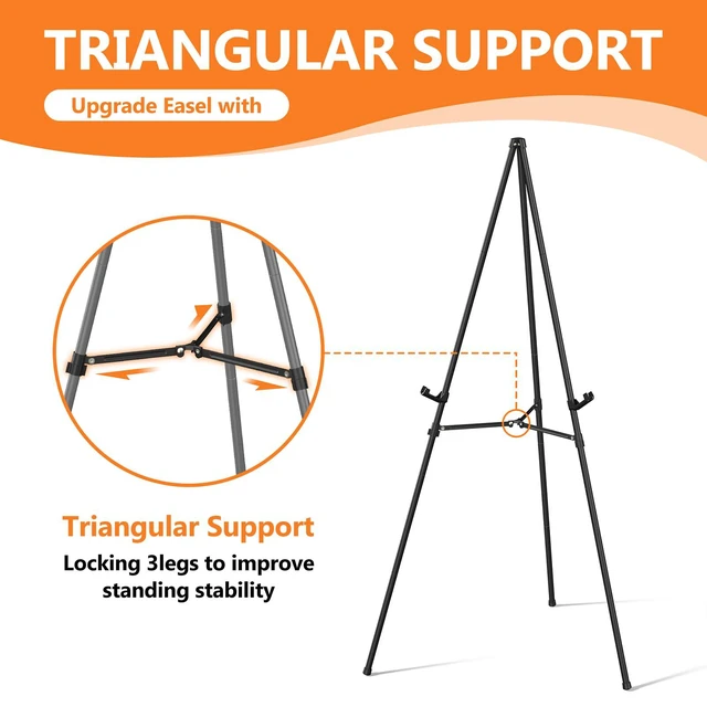 Alt view image 2 of 7 - Easel Stand for Sign Portable,66" Easel Display Stand Metal, Adjustable Easels for Display,Wedding Signs, Posters-Black(4 Pack)