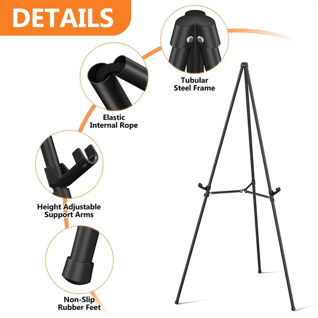 Alt view image 3 of 7 - Easel Stand for Sign Portable,66" Easel Display Stand Metal, Adjustable Easels for Display,Wedding Signs, Posters-Black(4 Pack)