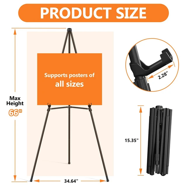 Alt view image 4 of 7 - Easel Stand for Sign Portable,66" Easel Display Stand Metal, Adjustable Easels for Display,Wedding Signs, Posters-Black(4 Pack)