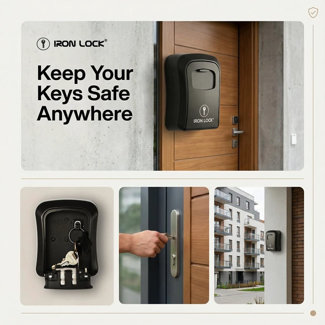 Alt view image 4 of 7 - ® Medium Wall Mount Combination Key Lock Box, Outdoor (Black) Screw-in wall mount (4 screws + 4 anchors) not magnetic, does not hang; weather-resistant zinc alloy, includes key hanger