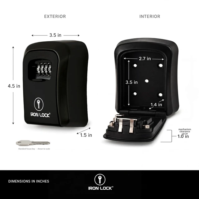 Alt view image 3 of 7 - ® Medium Wall Mount Combination Key Lock Box, Outdoor (Black) Screw-in wall mount (4 screws + 4 anchors) not magnetic, does not hang; weather-resistant zinc alloy, includes key hanger