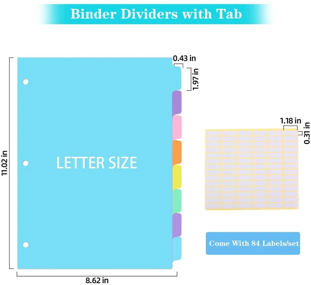 Alt view image 2 of 6 - 3 Ring Binder Dividers with TAB,48PCS/6 Set Plastic File Dividers,8 Tab 3 Hole Punch Dividers,Pastel Color,Letter Size,6 Sets