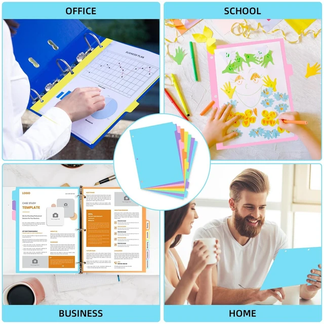 Alt view image 6 of 6 - 3 Ring Binder Dividers with TAB,48PCS/6 Set Plastic File Dividers,8 Tab 3 Hole Punch Dividers,Pastel Color,Letter Size,6 Sets