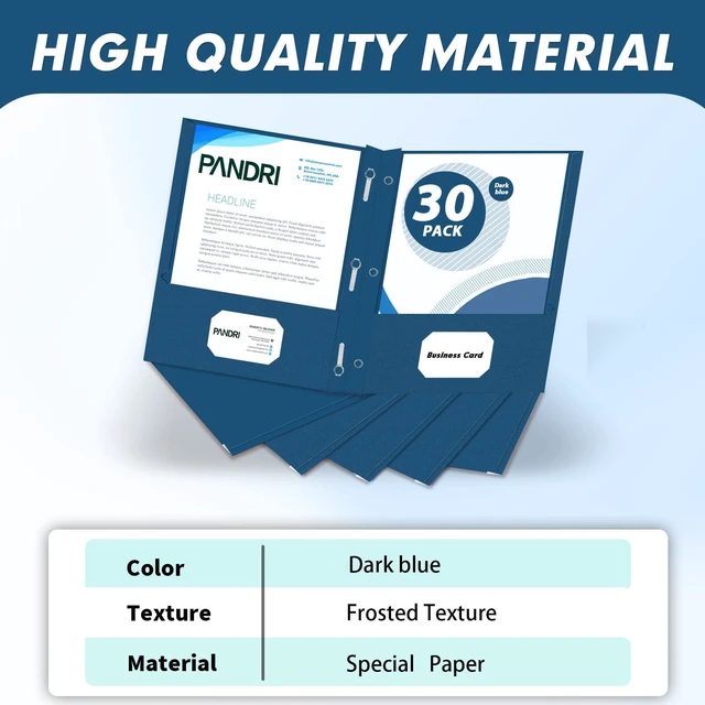 Alt view image 2 of 7 - 30 Pack Two Pocket Paper Folders with Prongs, Letter Size (Darkblue) 3 Prong Folders with Pockets, Paper, 3 Hole Punched, For School, Office, Home, Business