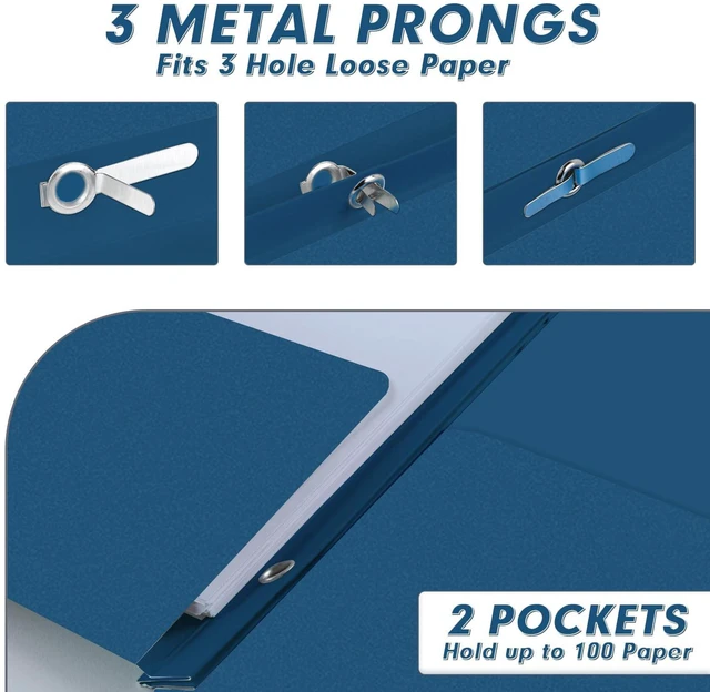 Alt view image 3 of 7 - 30 Pack Two Pocket Paper Folders with Prongs, Letter Size (Darkblue) 3 Prong Folders with Pockets, Paper, 3 Hole Punched, For School, Office, Home, Business