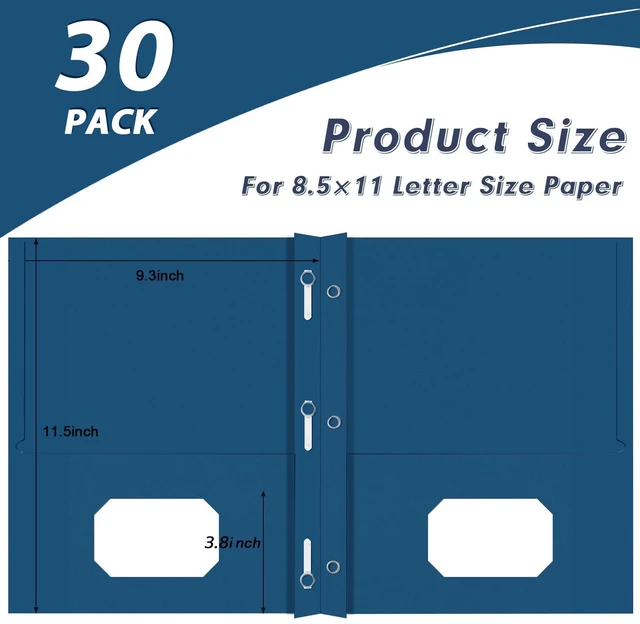 Alt view image 4 of 7 - 30 Pack Two Pocket Paper Folders with Prongs, Letter Size (Darkblue) 3 Prong Folders with Pockets, Paper, 3 Hole Punched, For School, Office, Home, Business