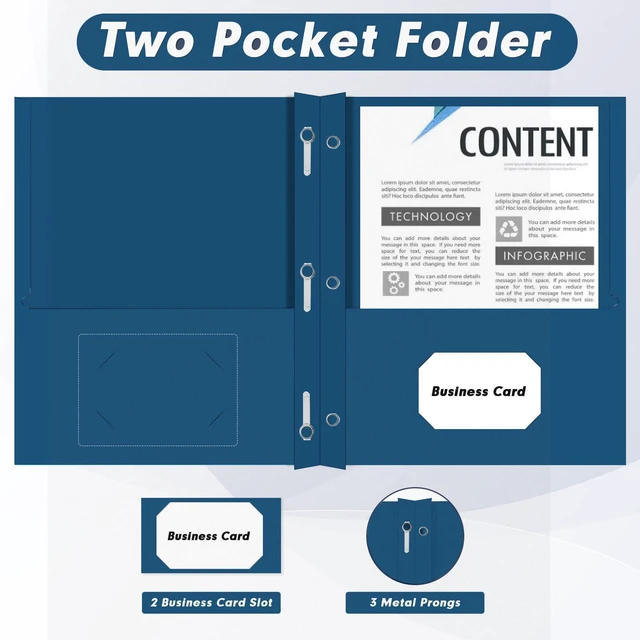 Alt view image 5 of 7 - 30 Pack Two Pocket Paper Folders with Prongs, Letter Size (Darkblue) 3 Prong Folders with Pockets, Paper, 3 Hole Punched, For School, Office, Home, Business