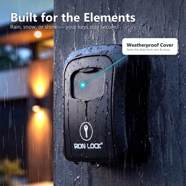 Alt view image 5 of 7 - ® Medium Wall Mount Combination Key Lock Box, Outdoor (Black) Screw-in wall mount (4 screws + 4 anchors) not magnetic, does not hang; weather-resistant zinc alloy, includes key hanger