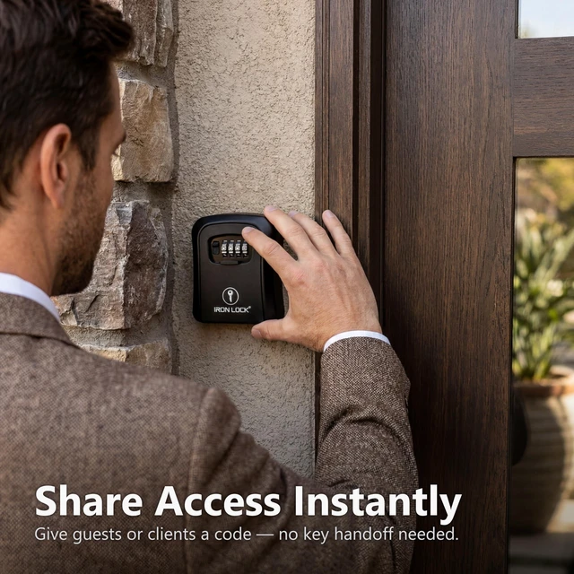 Alt view image 7 of 7 - ® Medium Wall Mount Combination Key Lock Box, Outdoor (Black) Screw-in wall mount (4 screws + 4 anchors) not magnetic, does not hang; weather-resistant zinc alloy, includes key hanger