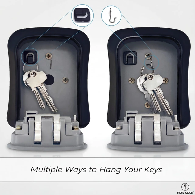 Alt view image 5 of 7 - ® Medium Wall Mount Combination Key Lock Box, Outdoor (Grey) Screw-in wall mount (4 screws + 4 anchors) not magnetic, does not hang; weather-resistant zinc alloy, includes key hanger