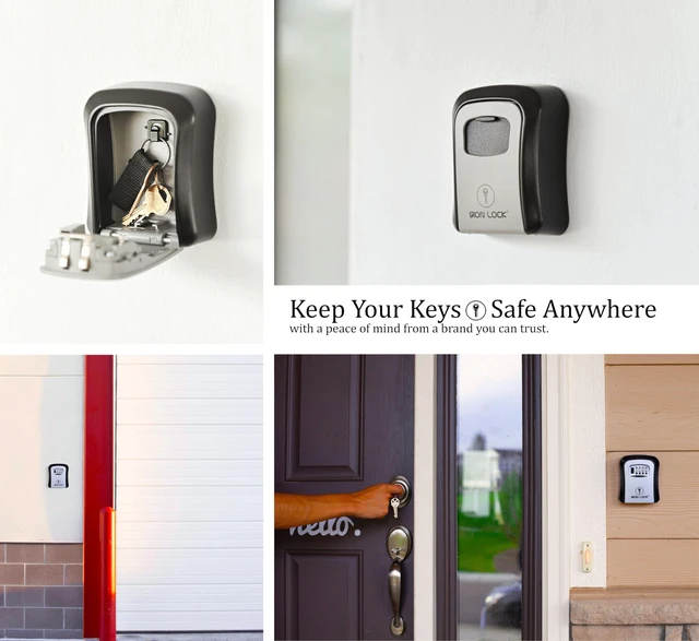 Alt view image 7 of 7 - ® Medium Wall Mount Combination Key Lock Box, Outdoor (Grey) Screw-in wall mount (4 screws + 4 anchors) not magnetic, does not hang; weather-resistant zinc alloy, includes key hanger