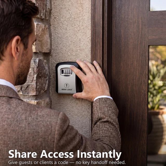 Alt view image 6 of 7 - ® Medium Wall Mount Combination Key Lock Box, Outdoor (Grey) Screw-in wall mount (4 screws + 4 anchors) not magnetic, does not hang; weather-resistant zinc alloy, includes key hanger