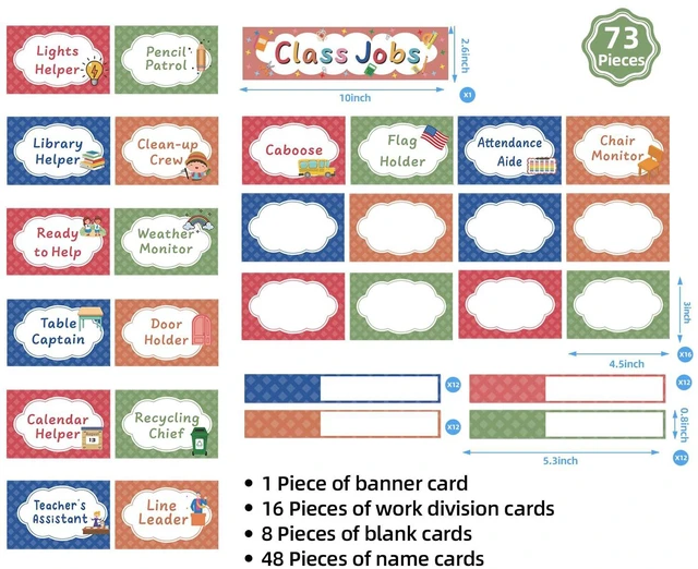 Alt view image 4 of 7 - Class Jobs Pocket Chart with 17 Pockets and 2 Storage Bags,73 Cards Class Management Educational Pocket Chart Teacher's Helper Size: 32.6" L x 19.6 H Bulletin Board for Classroom (Black)