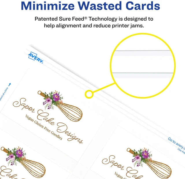 Alt view image 4 of 7 - Clean Edge Printable Business Cards, Sure Feed Technology, 2" x 3.5", White, 1,000 Blank Cards for Laser Printers (5874)