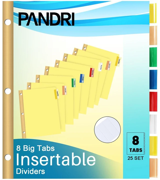 Main image of 200 Pack Binder Dividers with 8 Tabs & Reinforced Holes, Letter Size With 8 Insertable Tabs, Yellow, Paper, Gold-Reinforced Holes, Fits 3-Ring Binders, For School, Office, Home, Business
