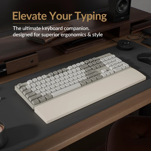 Alt view image 2 of 7 - Retro Cream Silicone Wrist & Palm Rest, 17.6" Full Size for K10 Pro / K10 Max / Q6 / Q6 Pro / Q6 Max / Q6 HE / V6 / V6 Max / C4 HE, Washable, Non-Slip Base, Typing Support
