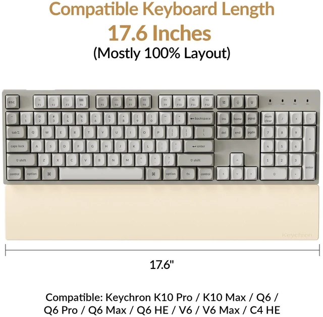 Alt view image 3 of 7 - Retro Cream Silicone Wrist & Palm Rest, 17.6" Full Size for K10 Pro / K10 Max / Q6 / Q6 Pro / Q6 Max / Q6 HE / V6 / V6 Max / C4 HE, Washable, Non-Slip Base, Typing Support
