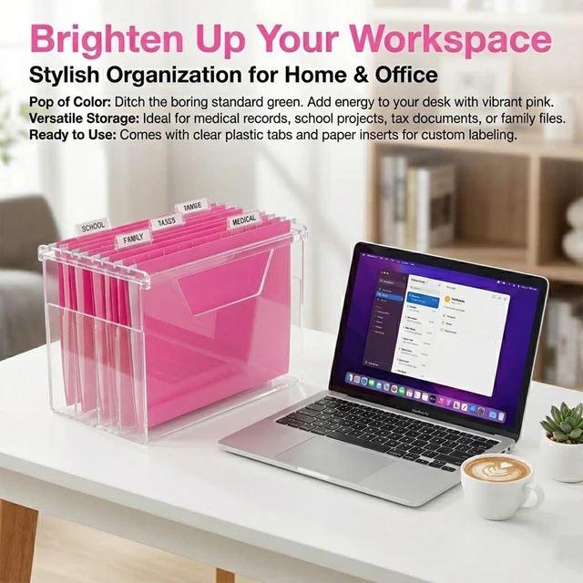 Alt view image 5 of 7 - 50 Pack Hanging File Folders,Letter Size File Folder,Pink Hanging Folders for Filing Cabinet,Reinforced Rods for Smooth Gliding,Includes 1/5 Adjustable Tabs & Inserts,Ideal for Home & Office