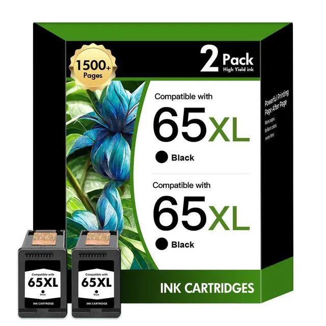 Main image of 65XL 65 Black 3755 5055 3772 Ink Cartridges Combo Pack for HP Printers Replacement for HP 65XL Black Ink Cartridge Printer DeskJet 3755 2600 3700 Envy 5055 5000 AMP 100 Series (2 Pack Black*2)