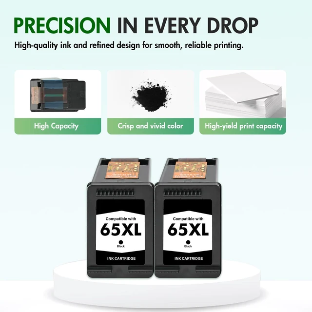 Alt view image 6 of 7 - 65XL 65 Black 3755 5055 3772 Ink Cartridges Combo Pack for HP Printers Replacement for HP 65XL Black Ink Cartridge Printer DeskJet 3755 2600 3700 Envy 5055 5000 AMP 100 Series (2 Pack Black*2)