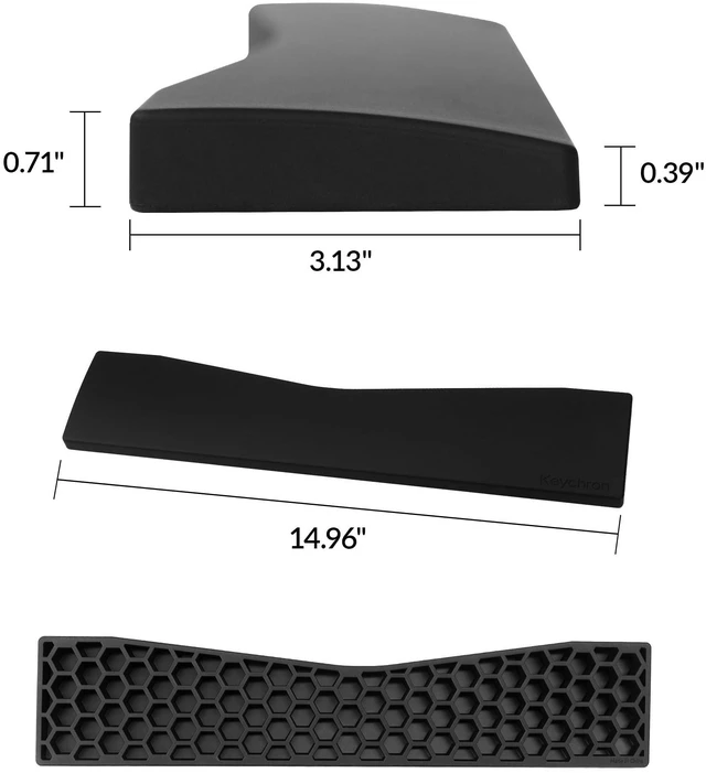Alt view image 3 of 7 - Black Silicone Wrist & Palm Rest, 14.96" for 75% Alice Layout Mechanical Keyboards (Q10 / Q10 Pro / Q10 Max / V10 / V10 Max) Full Honeycomb Anti-Slip Base, Smooth and Soft Typing Support