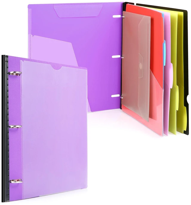 Main image of Telescoping Project Organizer, 1 Inch 3 Ring Binder, Purple Clear Front Pocket / Tabbed Catalog Pocket / 5-Tab Pocket Dividers / 1 Plastic Binder Pocket
